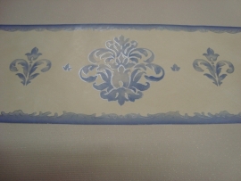 blauw creme modern bloemen behangrand