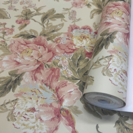 Bloemen Behang Landelijk – Crème met Roze Bloemen – York Wallcoverings WA7806