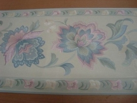 blauw roze bloemen vinyl behangrand 02