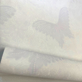 Vlinder behang Glitter lila wit butterfly bloemetjes