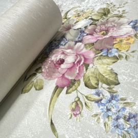 Engelse bloemen behang klaprozen satijn 37225-5