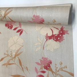 Bloemen behang beige rood creme Amaryllis bloem