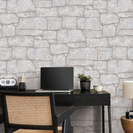 Baksteen & Steen behang 10297-14 | Grijs met diepte effect