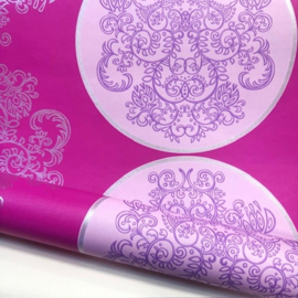 Retro vliesbehang roze lila zilver circels mandala's