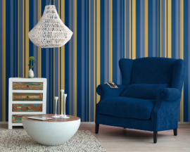 blauw goud strepen behang  546521