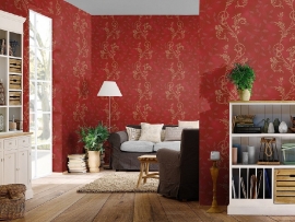 ROOD BLOEMEN GLITTER VLIES BEHANG XVV