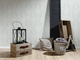 Wit barok behang glim parelmoer metalic   554932