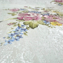 Engelse bloemen behang klaprozen satijn 37225-5