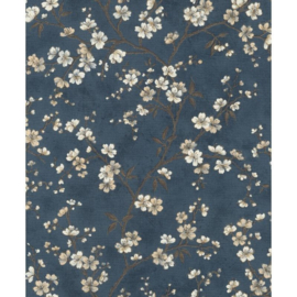 Blauw bloemen behang 456738