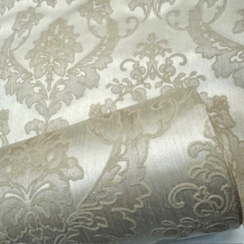 velours barok behang licht goud zandkleur fluweel structuur