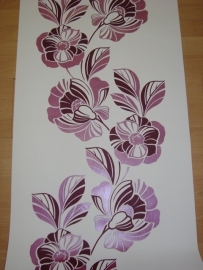 behang bloemen vlies wit roze paars 0596