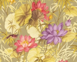 goud roze paars bloemen vogels vinyl behang 3d 7797-31