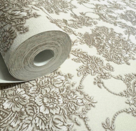 Ornamenten behang beige wit 3D effect barok glim
