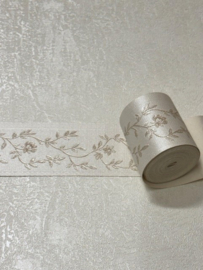 Crème bloemen behangrand glans 5,5 cm – 5 meter lang