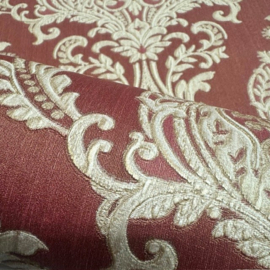 Rood goud barok behang dubbelbreed 962857