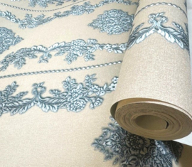 blauw wit behang klassiek glim