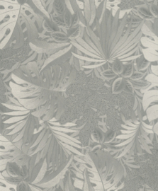 Behang met grote bladeren in metallic goud-chrome 33302 Botanica