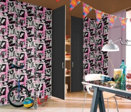 meisjes roze zwart behang 25