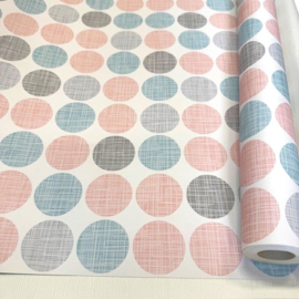 Retro Cirkels Behang in Pastel Kleuren: Roze, Blauw en Wit 305012