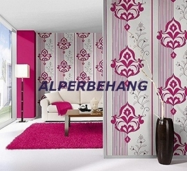 barok fuchsia rose wit behang x262