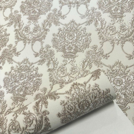 Ornamenten behang beige wit 3D effect barok glim