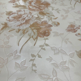 Engelse bloemen behang glim satijn beige rozen 95586-2