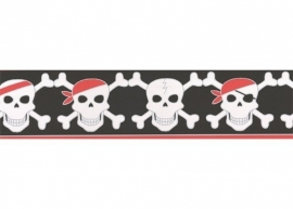wit zwart rood doodskop behangrand 60