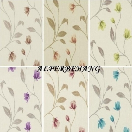 bruin bloemen creme vinyl behang met glinster in de bladeren  966211