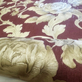 Cafe kroegen behang Rood goud glim bloemen 70cm breed exclusief