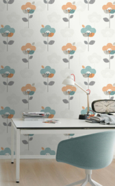 Modern bloemen behang pastel kleuren linnen look rasch 277005