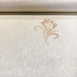 Glitter behang Creme beige bloemen 70 cm breed EXCLUSIEF Italiaans
