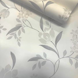 Glitter bloemen behang zilver wit grijs trendy