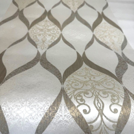 Barok behang goud wit diamanten voelbaar stuctuur