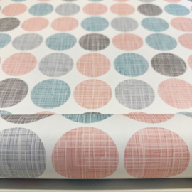 Retro Cirkels Behang in Pastel Kleuren: Roze, Blauw en Wit 305012