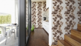 bruin bloemen vlies behang 93928-4