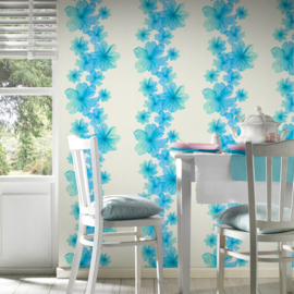 Blauw bloemen behang 34272-5