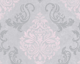 barok behang grijs roze 95372-6