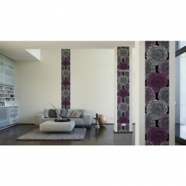 94248-1 paars zwart grote bloemen zelfklevend behang