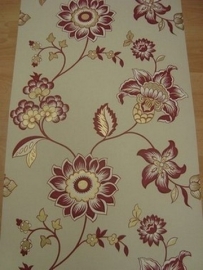 rood beige goud bloemen trendy behang opruiming 91