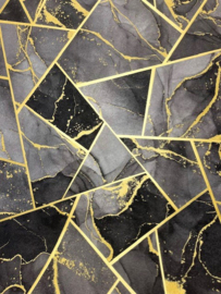 Beton look vliesbehang  Yakout groffe vegen met goud glitter