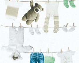 Kinderbehang Border teddyberen wit lichtgroen behang 35844-2