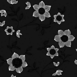 zwart wit goud bloemen vlies behang 61015-06
