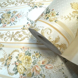 strepen behang Engelse bloementjes mooie boeketten satijn look