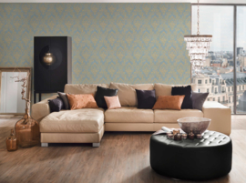 blauw goud barok textiel behang glitter 30659-5
