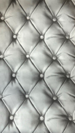 Gecapitonneerd behang 3D effect Chesterfielf behang grijs zwart knoppen