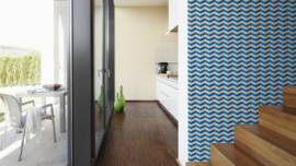 Retro behang blauw 34123-1
