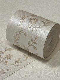 Crème bloemen behangrand glans 5,5 cm – 5 meter lang