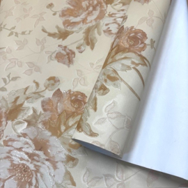 Engelse bloemen behang glim satijn beige rozen 95586-2