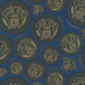 Versace behang koppen blauw goud 38611-3
