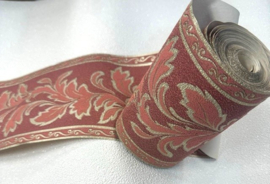 Goud behangrand bloemen rood glans